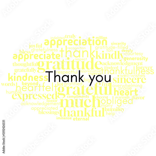 A vibrant word cloud design showcasing expressions of gratitude, featuring "thanks," "thank you," and related terms. Perfect for conveying appreciation, kindness, and positive emotions in various sett