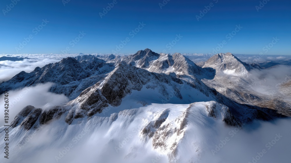 Snowy mountain range above clouds Snowy mountain range above clouds