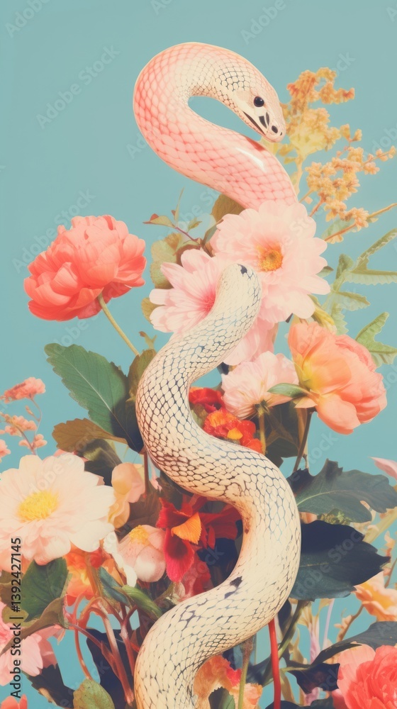 Obraz premium Snake with flower art reptile animal.