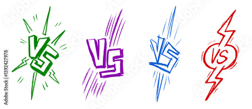 VS Versus Crayon Chalk Drawing Vector Set