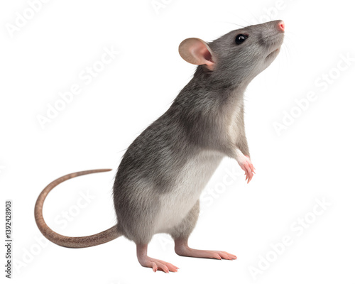 A rodent standing upright on its hind legs with a curious gaze isolated on a transparent background