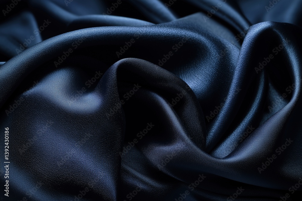 Obraz premium Elegant Dark Blue Silk Fabric with Soft Folds and Luxurious Texture in Dramatic Lighting