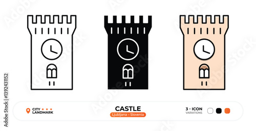 Castle, Line Icon. Ljubljana, Slovenia, Landmark, Silhouette, Color Vector, Editable Stroke.