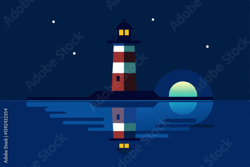 lighthouse in the night vector illustration