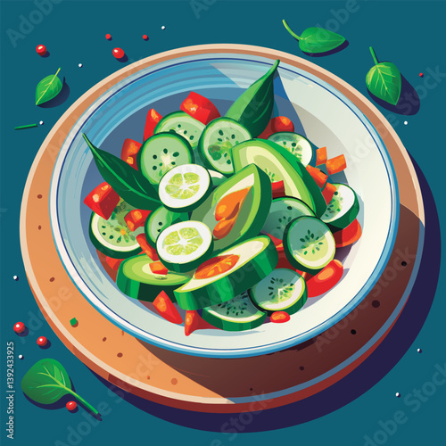 Colorful vibrant vegetable salad dish.