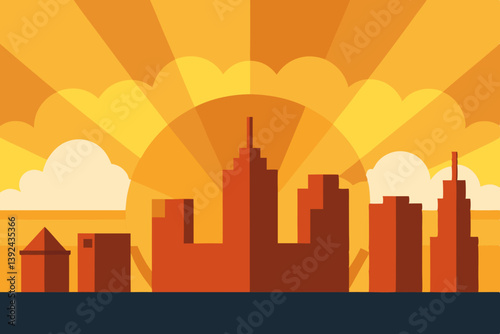 city skyline at sunset