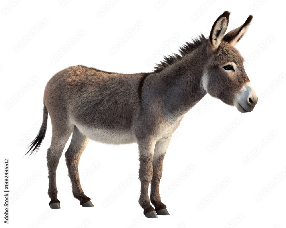 A single donkey standing isolated on a transparent background A single donkey standing isolated on a transparent background