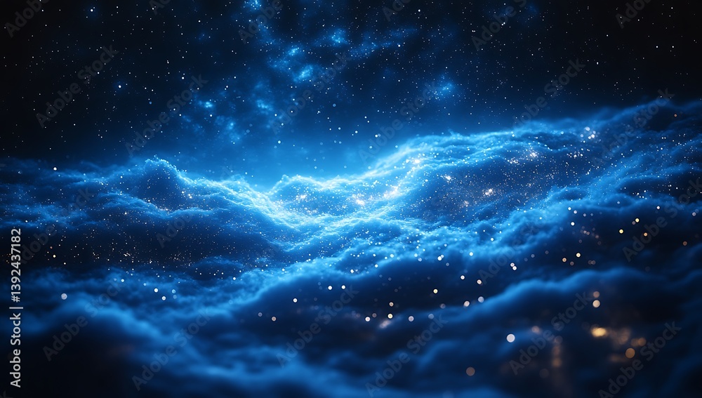 Fototapeta premium Celestial Cloudscape Night Sky with Glowing Nebula, and Fantasy.