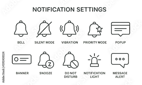 Notification settings icons set: enhance your alert management experience in linear style