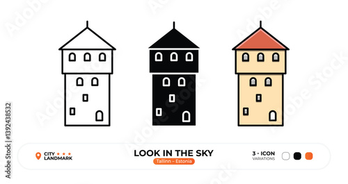 Look in the Sky, Line Icon. Tallinn, Estonia, Landmark, Silhouette, Color Vector, Editable Stroke.