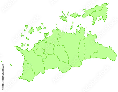 香川県　地図　黄緑　イラスト