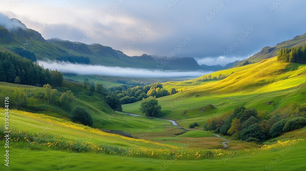 Fototapeta premium hills of the scotland highlands, misty fog