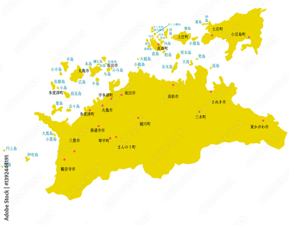 Obraz premium 香川県 地図 黄色 斑点 イラスト