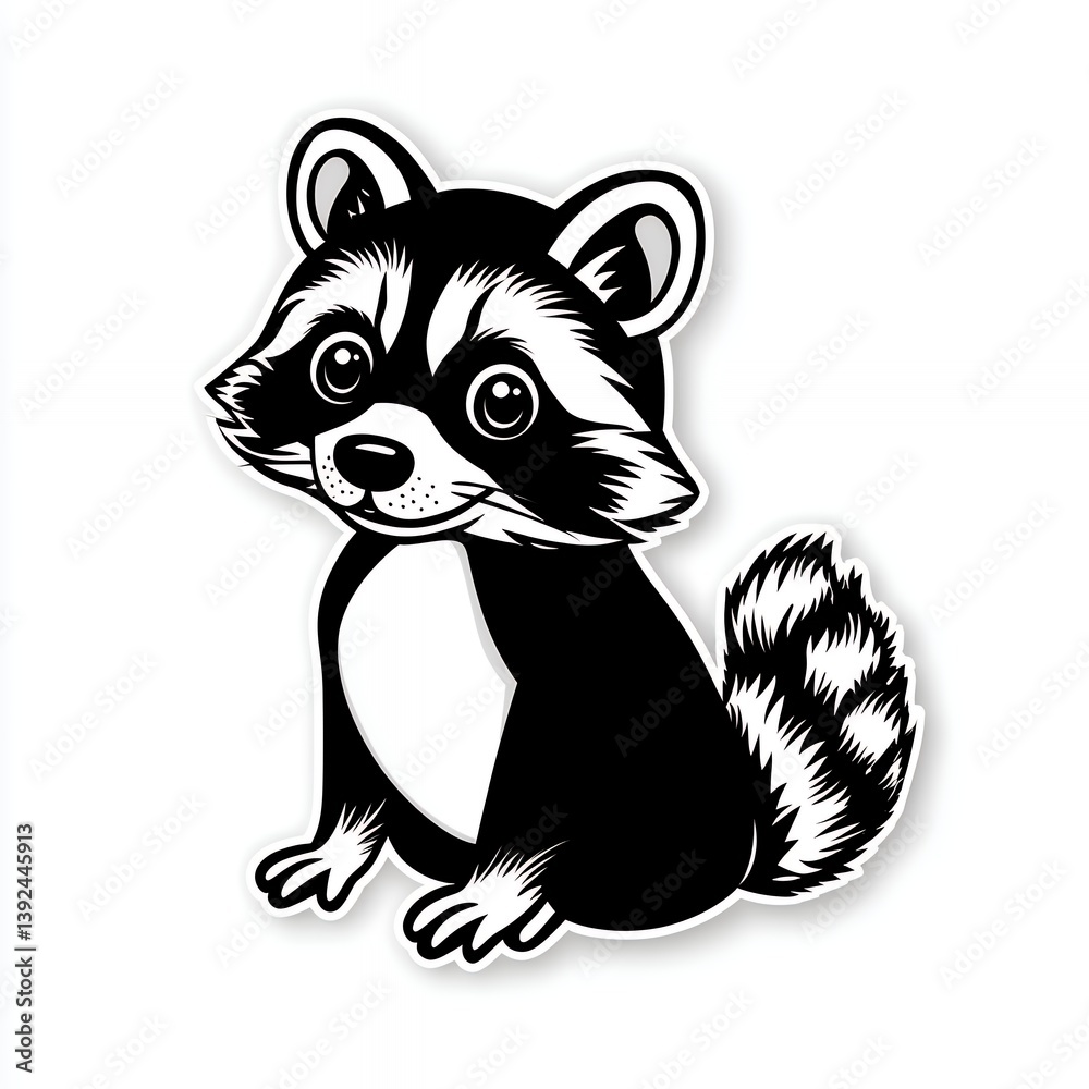 Fototapeta premium Adorable Black And White Cartoon Raccoon Illustration