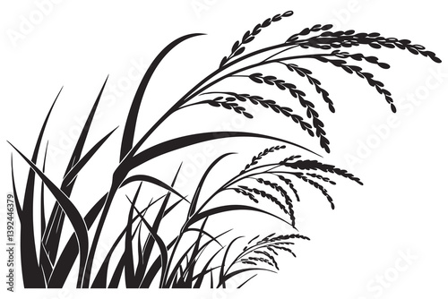 Green grass silhouette vector set, a natural illustration with leaf and stem design