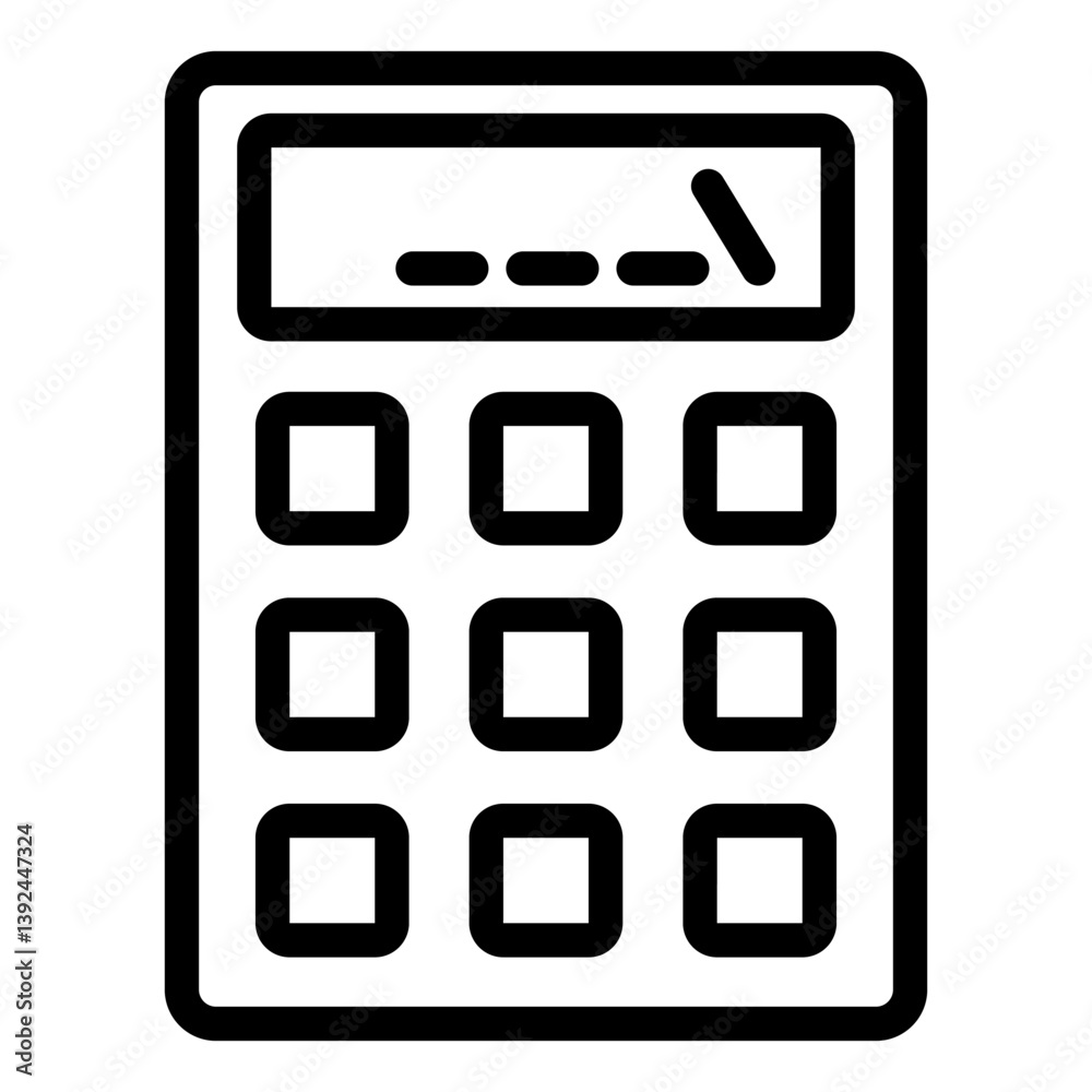 Office calculator line icon, counting numbers concept. Vector graphics. Calc sign on white background, style mobile or design.