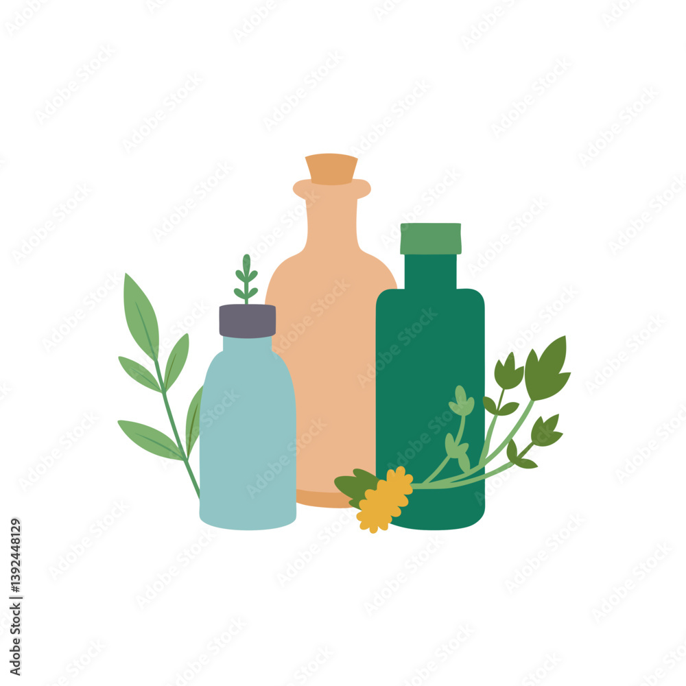 set of cosmetic bottles with flowers set of cosmetic bottles with flowers