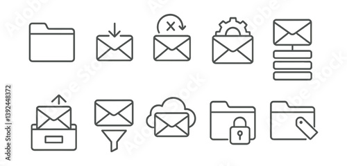 Email and messaging icons set in linear style for communication and organization