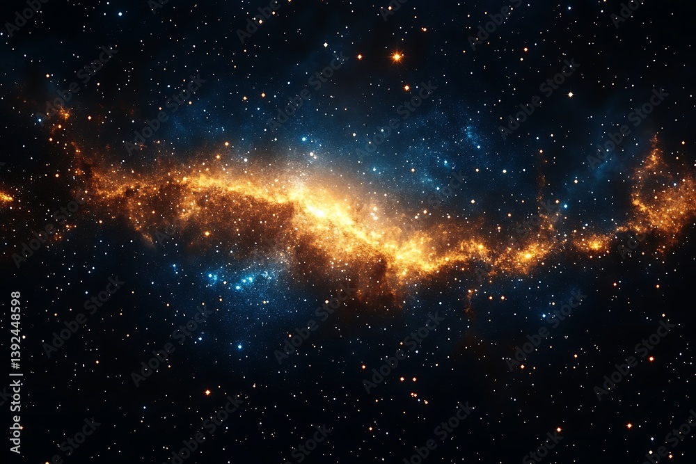 Fototapeta premium Cosmic Nebula Fiery Orange Blue Galactic Cloud.