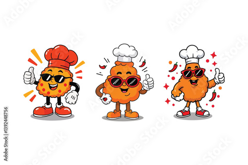 Chef Nuggets Galore: A Trio of Cartoon Chicken Nuggets in Chef Hats, Perfect for Food and Restaurant Designs with a Playful Twist.