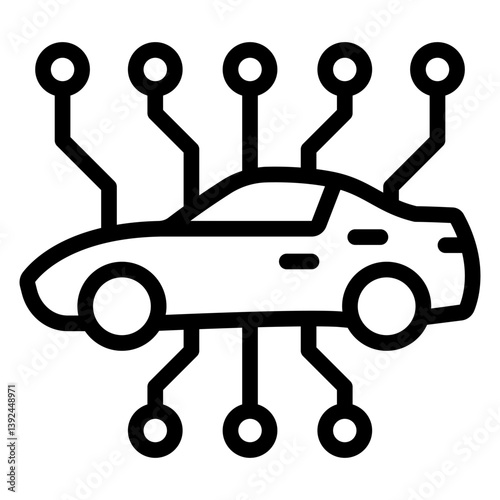 Electric car with contacts line icon, wired connection concept. Vector graphics. Automobile electronics plug sign on white background, style mobile or design.