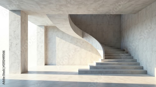 Modern Minimalist Concrete Staircase Design in a Sunlit Interior Space