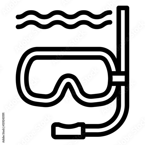 Mask and snorkel for diving water line icon, eco tourism concept. Vector graphics. Underwater diving sign on white background, style mobile or design.