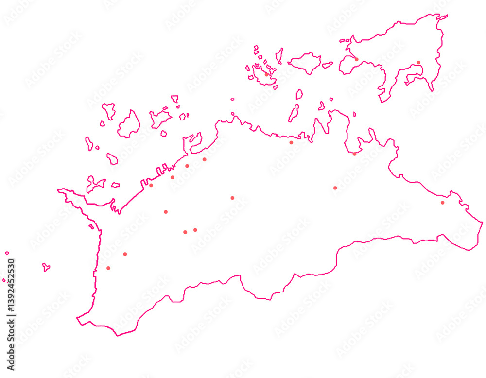 Obraz premium 香川県 地図 白 斑点 イラスト