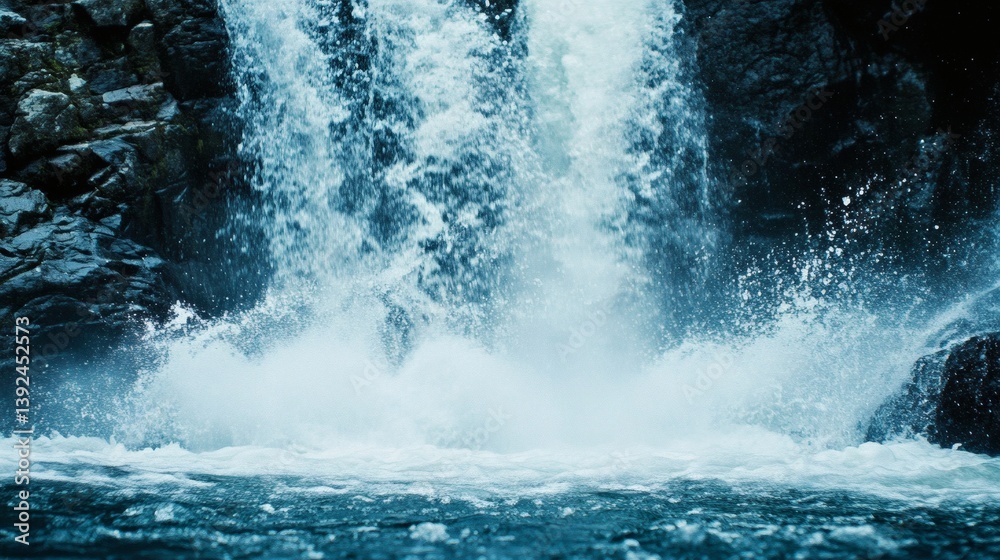 Fototapeta premium Powerful waterfall cascading down rocks into pool. Nature background image