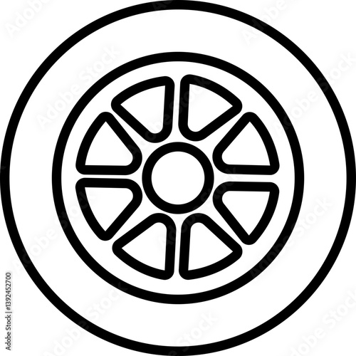 Wheel tires icon in line. Black rubber wheel tire disks auto service isolated on transparent background