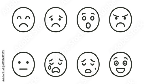 Minimalist linear emotions icon set: expressive emoji faces collection