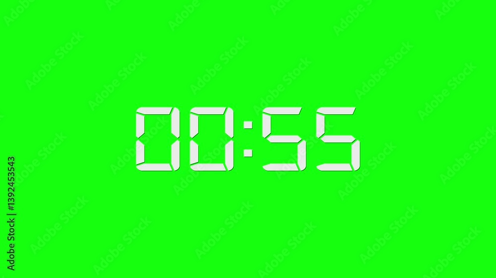 1 Minute countdown animation on green background. 1 minute timer on stopwatch 1 Minute countdown animation on green background. 1 minute timer on stopwatch