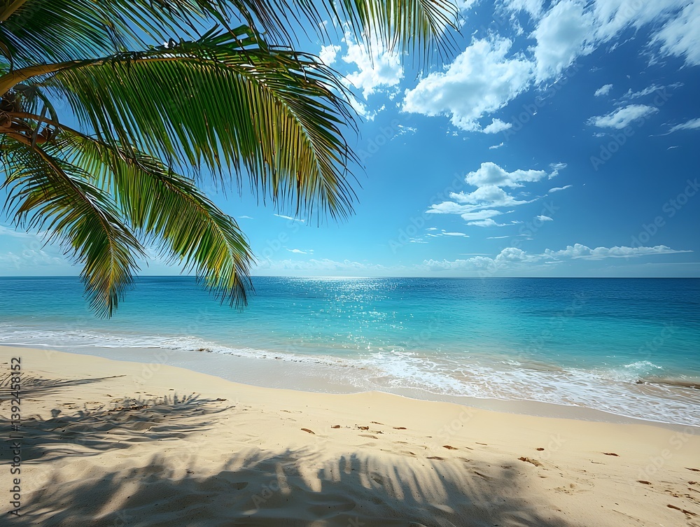 Obraz premium Summer Beach Scene with Palm Tree Shadow