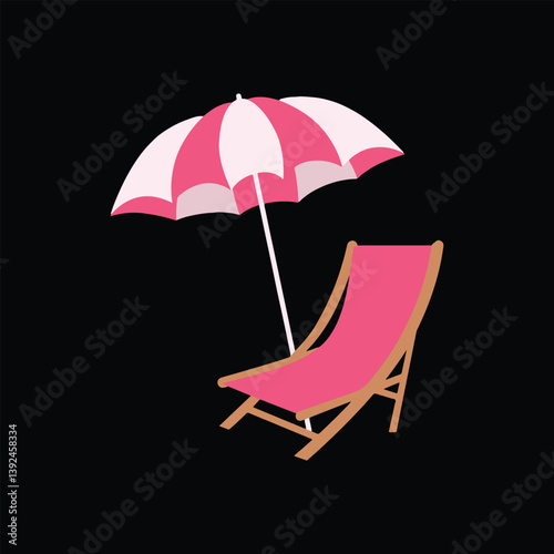 Beach Chair with Umbrella Illustration.