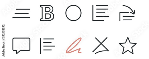 Linear text formatting and editing icons set for digital design projects