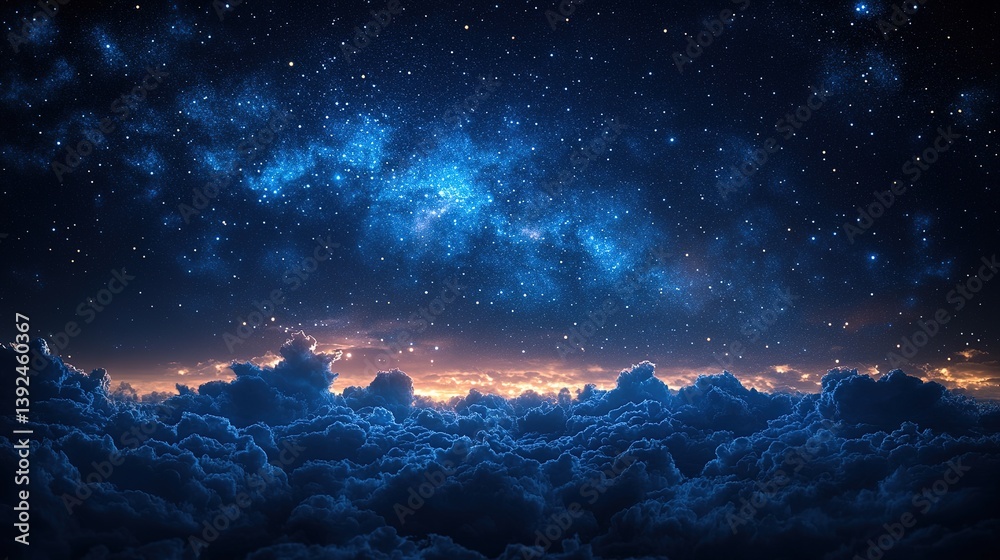 Naklejka premium Celestial expanse with ethereal clouds and luminous starlight galaxy night