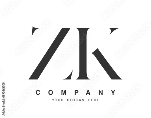 ZK logo design. Initial letter z and k serif font style. Creative classic company name typography. Trendy logotype or identity.