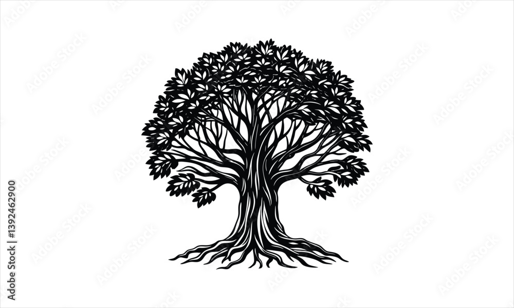 Naklejka premium Solitary Detailed Tree Illustration Art