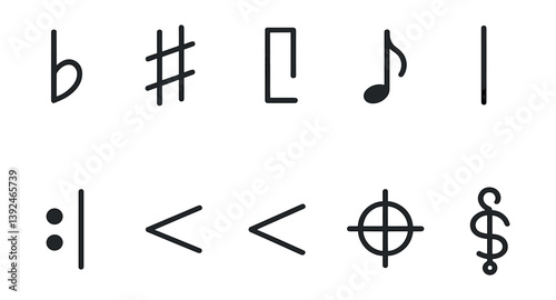Minimalist linear music notation icons set for digital design projects