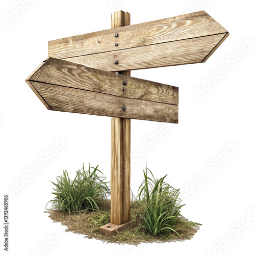 Dual Wooden Direction Sign on Post with Grass Base Facing Opposite Ways
