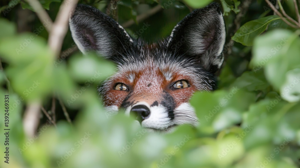 Fox peeking from foliage Fox peeking from foliage