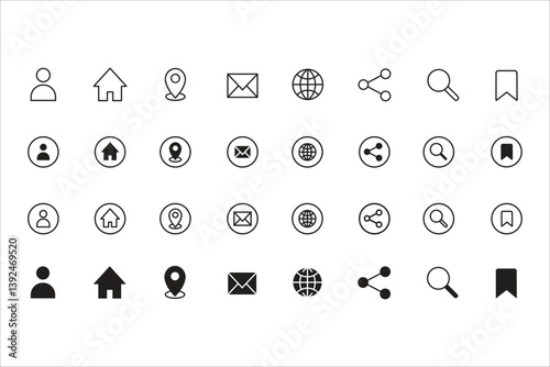 Monochrome Thin & Bold Black Icon Set