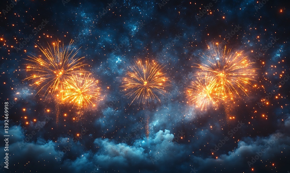 Fototapeta premium Night Sky Fireworks Celebration with Festive Display.