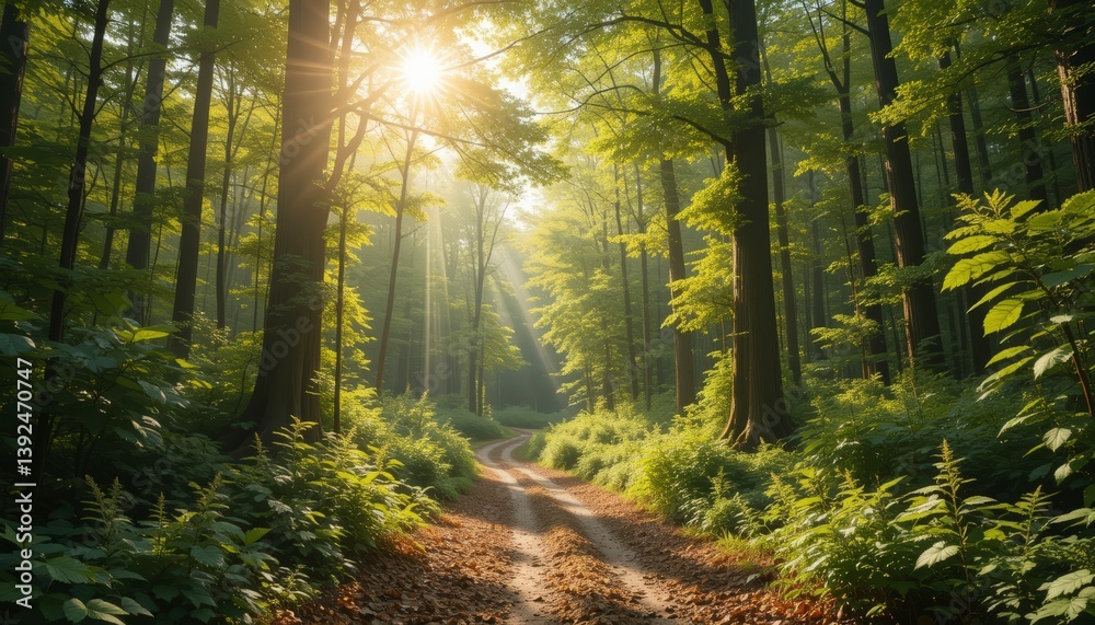 Obraz premium Forest Path On A Sunny Day