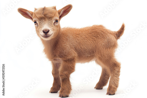 a baby goat standing on a white surface