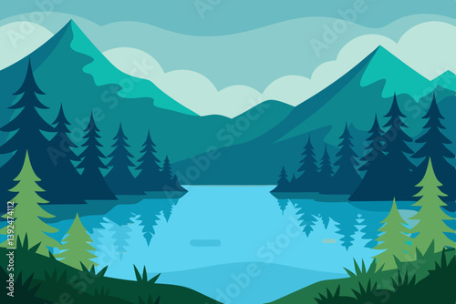 landscape with mountains and lake