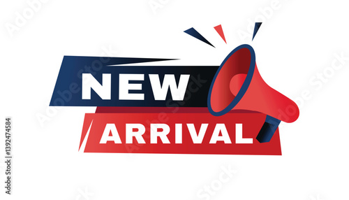 New arrival banner modern label with Loudspeaker icon vector element. design template.