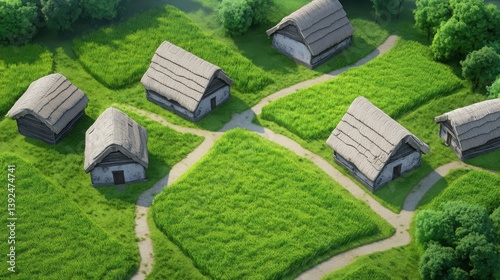 Survivors restoring life after Armageddon, villages with homes being rebuilt, fields being cultivated, a peaceful, natural recovery