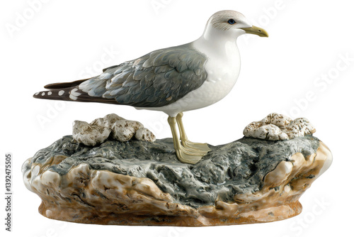 Seagull statue for garden decoration or display, isolated on white background.