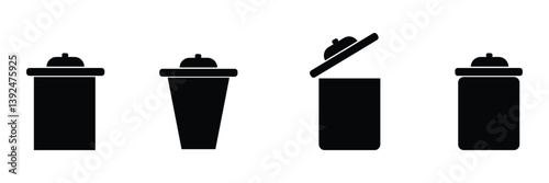 Trash can icon in black and white in round circle, Trash garbage can, bin waste vector, Suitable for Web Sites, Books, Cards, Apps . Vector Illustration .EPS 10 . 